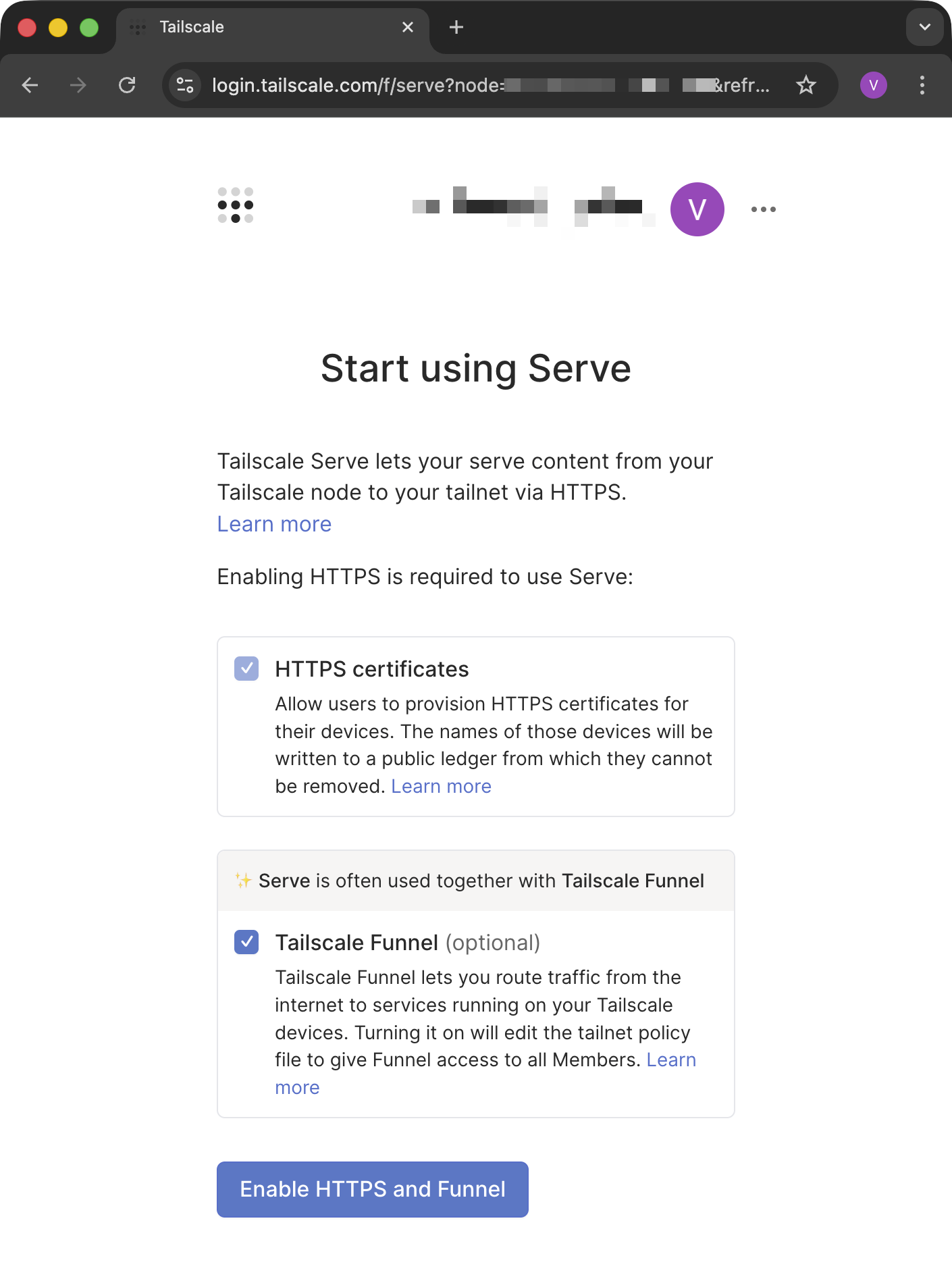Tailscale web approval for HTTPS Serve